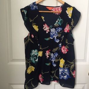 Joe Fresh Blue Floral Blouse, Size M